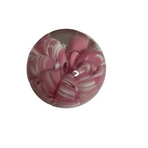 Elwood Pink White Ribbon Waves Controlled Bubble‎ Art Glass Paperweight